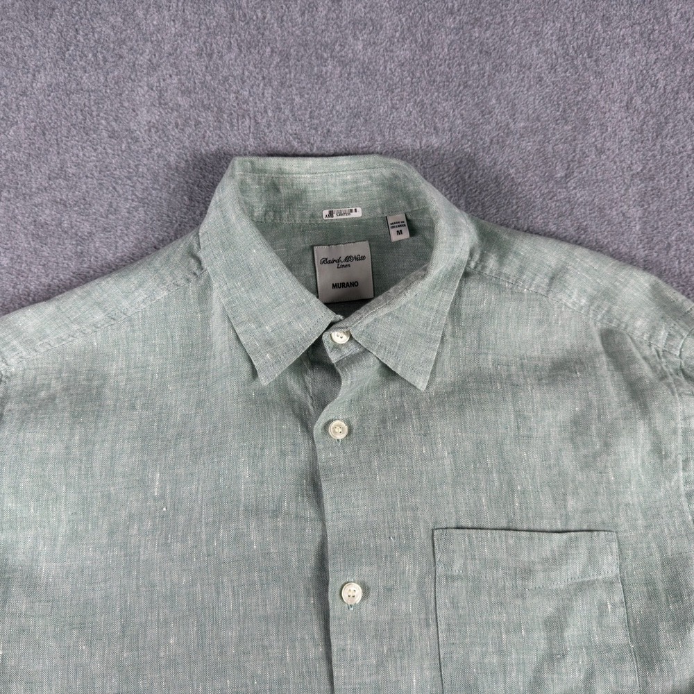 Baird McNutt Murano Linen Shirt Mens M Sage Green Button Up Long Sleeve